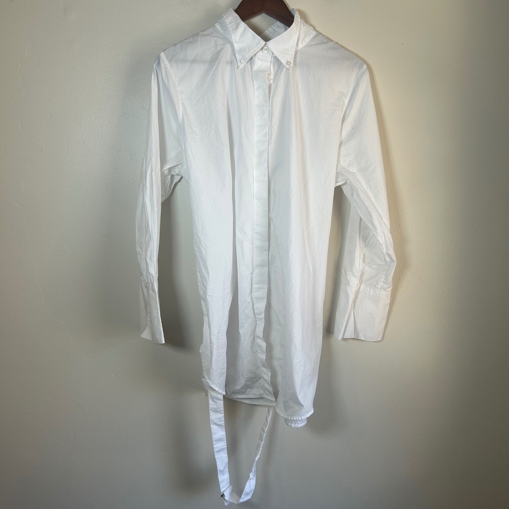 Banana Republic Button Down Shirt Womens XXL White D-Ring Belted Cotton Poplin‎